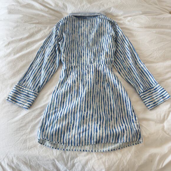 Zara Striped Linen Blend Mini Dress Blue White Size S Cut-Out Summer Sundress - Picture 5 of 6